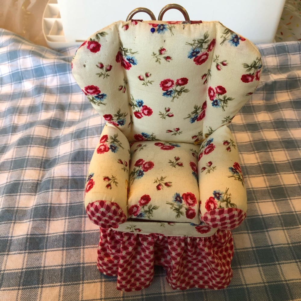 Floral Pincushion, Dollhouse, Miniature Armchair Decor